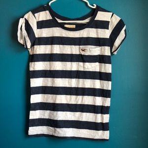 Hollister navy blue and white striped t-shirt